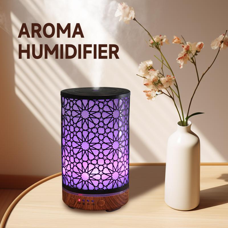 Aroma Diffuser 100ML Timing Function Hollow Star Ultrasonic Air Humidifier Bedroom Essential Oil Diffuser with LED Night Lights