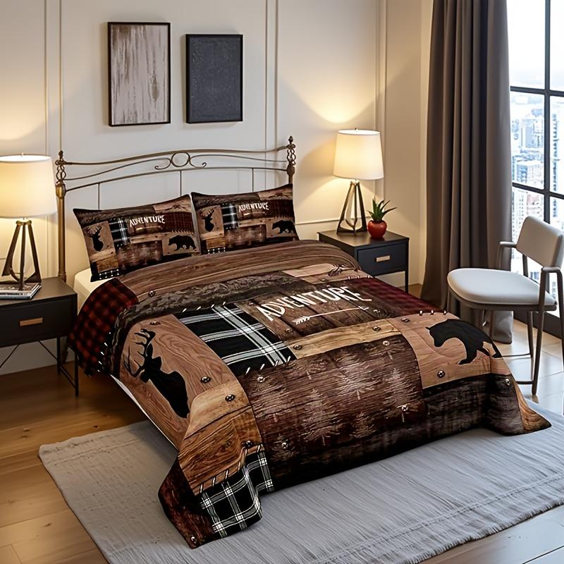 Hyttsängsängkläder Queen Size, Queen Size, Rustika Gårdshus Sängkläder Täcke Set, Camping Eller Äventyr Quiltset Kvinnor Män Rum