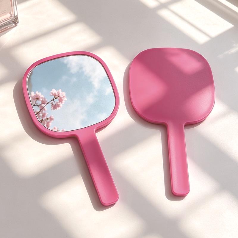 Custom Logo Handheld Makeup Mirror with Round Corners and Plastic Handle