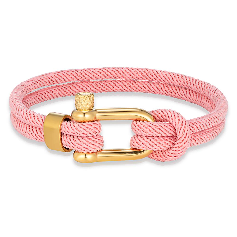 Gold Color Stainless Steel Shackle Bracelet Simple Double Strand Nautical Rope Bracelets for Men Women Handmade Jewelry