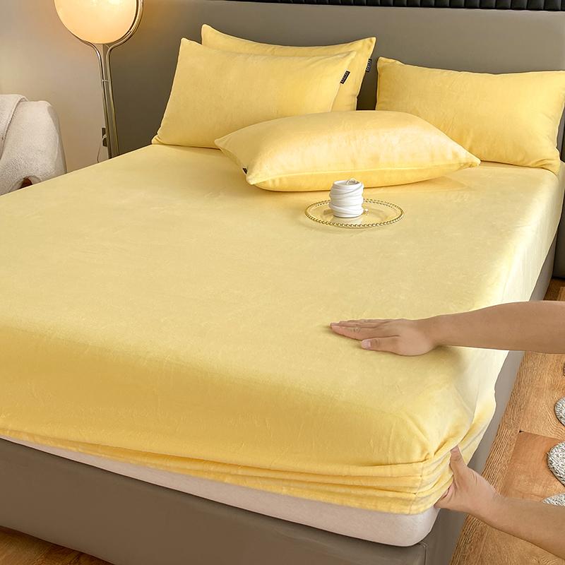 WOSTAR Winter warm milk velvet fitted sheet elastic mattress protector cover thermal thick bed linens 150x190 bedding king size