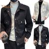 Herrenjacke Revers Langarm Pattentaschen Einreihiger Jackenmantel Einfarbig Gestreiftes Jacquardmuster Oberbekleidung