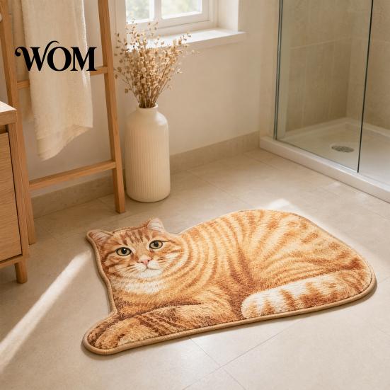 Pet Themed Floor Rug Cute Cat Bathroom Rug, Anti-Slip Absorbent Bath Washable Plush Design Welcome Mat Kitty Door for Entrance Kitchen Home Decor