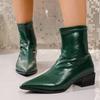 Fashion Women's Square Heel Boots Autumn and Winter 2025 French Pointy Rain Boots Solid Color Retro High-heeled Booties Zapatos Mujer