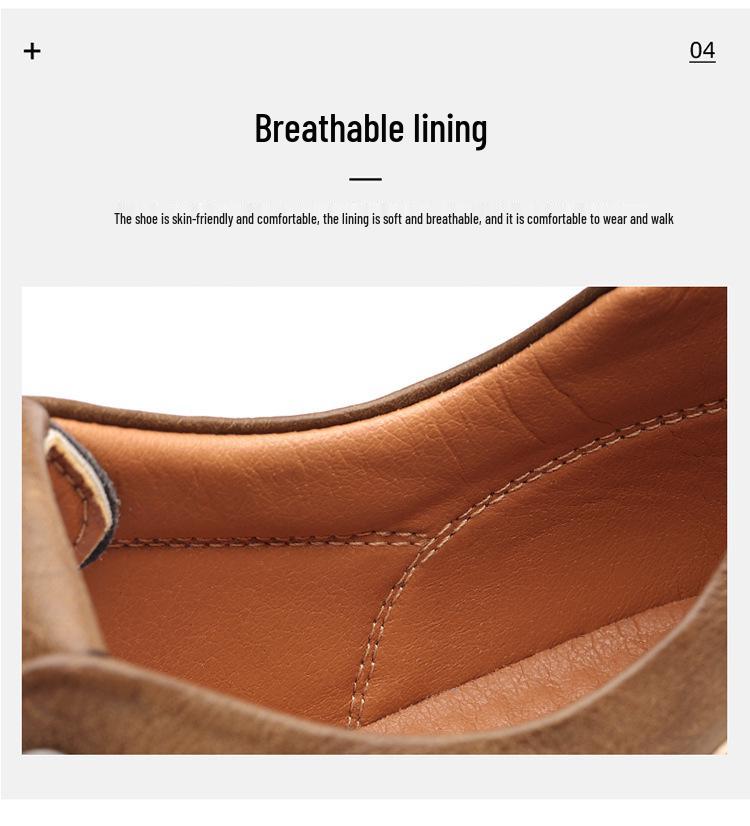 White Men's Business Casual Leather Sneakers Handmade Stitched Cowhide Youth Style 7773