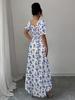 2026 Women's Summer Floral Print Puff Sleeve Square Neck Dress - French Style Holiday Tea Party Skirt