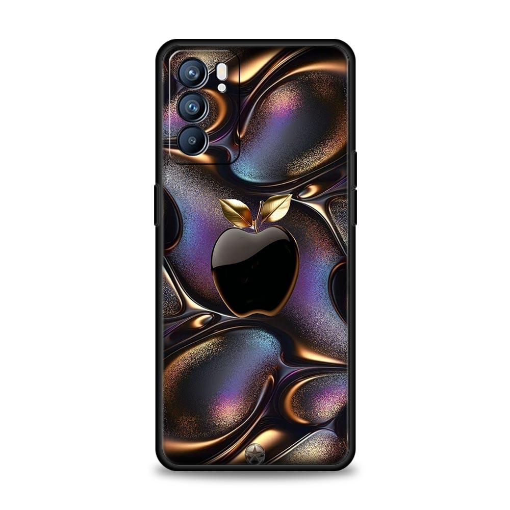 Happy Black Apple Phone Case For Oppo Reno 13 12 11 10 7 F Find X5 X6 A98 A80 A79 A78 A57 A54 A31 A17 Pro 5G Soft TPU Cover Bags Reno12 Pro