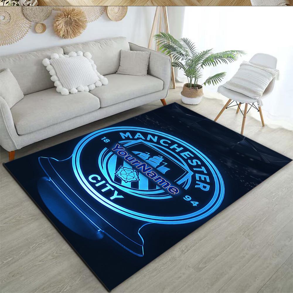 Manchester City Personalized Name Area Rug Design for Hallway Kitchen Playrooms Entryway Anti-slip Rug Office home decor