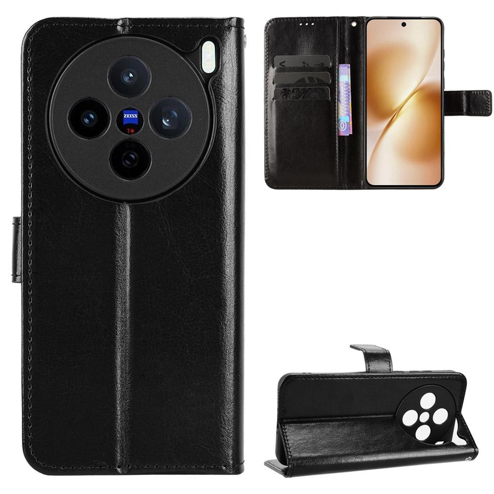 For vivo X200s 5G PU Leather Case with Strap Crazy Horse Texture Phone Wallet Cover