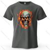 Flaming Skull Biker Fashion Printed Men's T-Shirt 100% Cotton Oversized Tattoo Art Graphic Tees for Women Tops Tees Streetwear