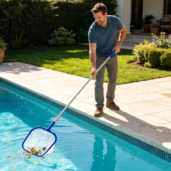 Outdoor Wasseroberflächenreiniger Poolkescher mit 5-teiligem Stiel, Feinmaschiges verstellbares Schwimmnetz, Laubfänger Whirlpool-Rechen zur Reinigung
