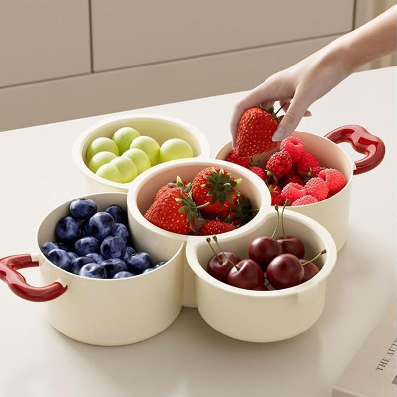 Pack of 1 Removable Drain Basket Fruit Bowl Double Layer Design for Hygienic Storage Snacks and Fruits PP Plastic