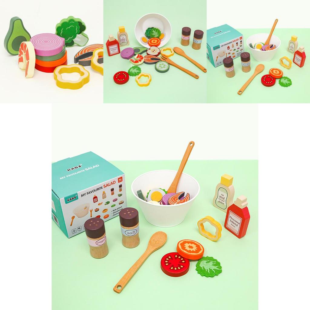Fun Wooden Simulation Vegetable And Fruit Seasoning Salad Ingredient Toy Set For Interactive Play And Learning