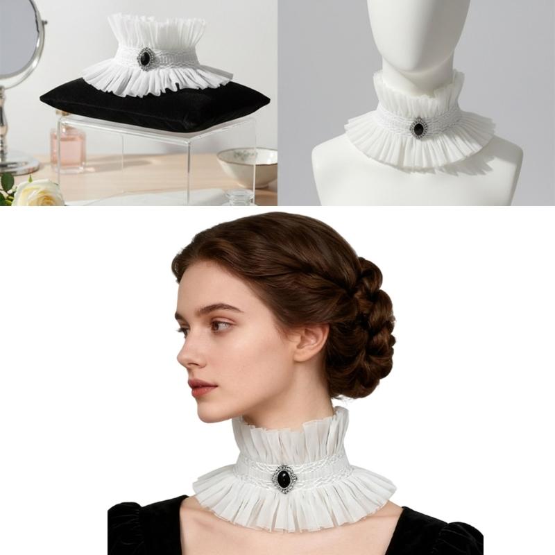 Colletto a Ruffle in Pizzo Vittoriano Staccabile Accessorio per Costume Punk Faux Collar per Spettacolo Teatrale Evento Formale