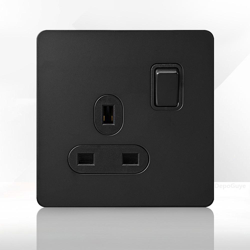 86 Type Retro Switch 1-4 Gang 2 Way Wall Light Brass Lever Toggle Switch Black Matte Stainless Steel Panel EU FR Power Outlet