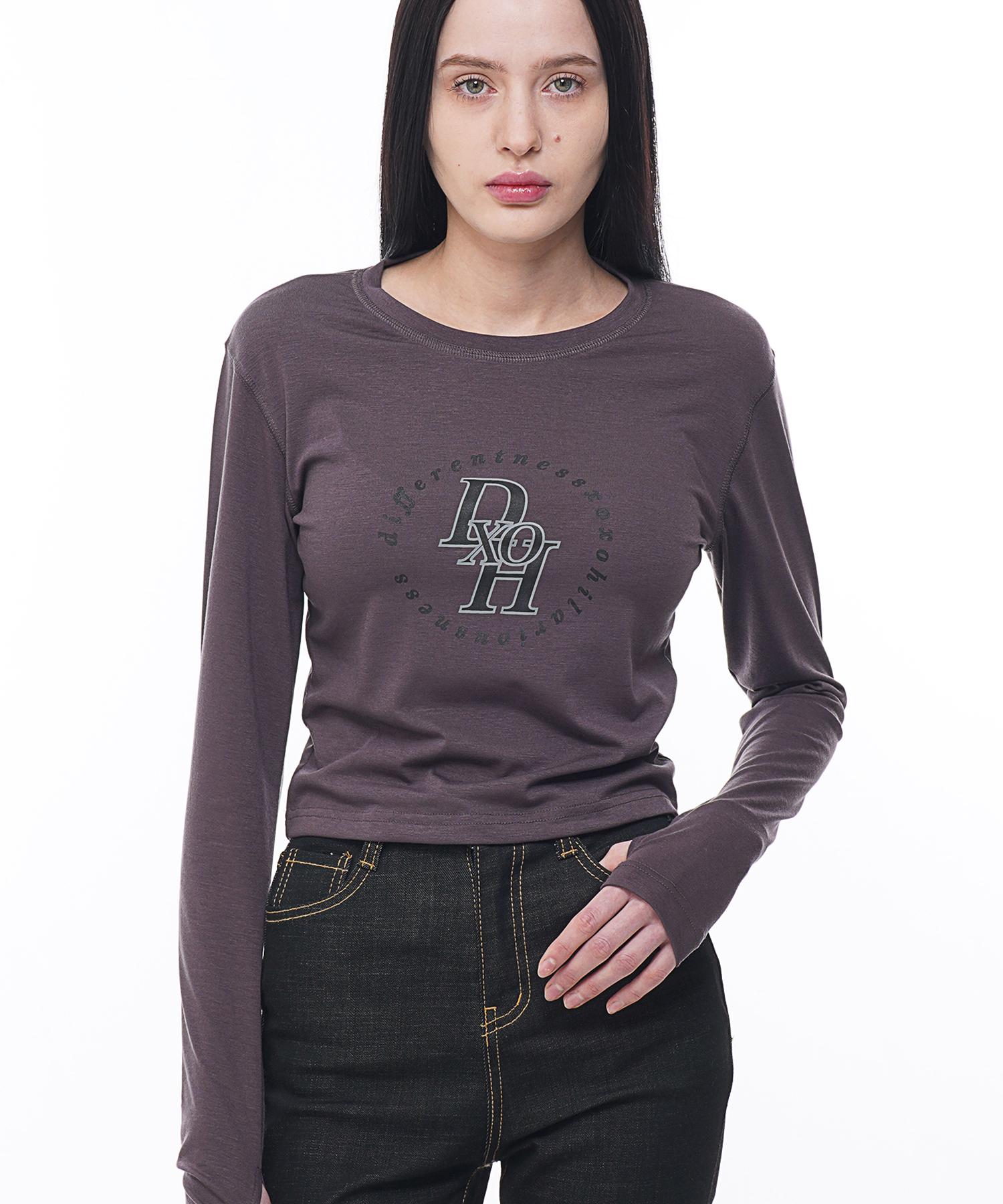 D So H Circle Stack Logo Semi-Warmer Crop Top [ Dark Brown ] Free