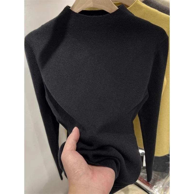 Solid color semi-turtleneck long-sleeved sweater stacked in autumn and winter, simple inner top, slim bottom knitted sweater