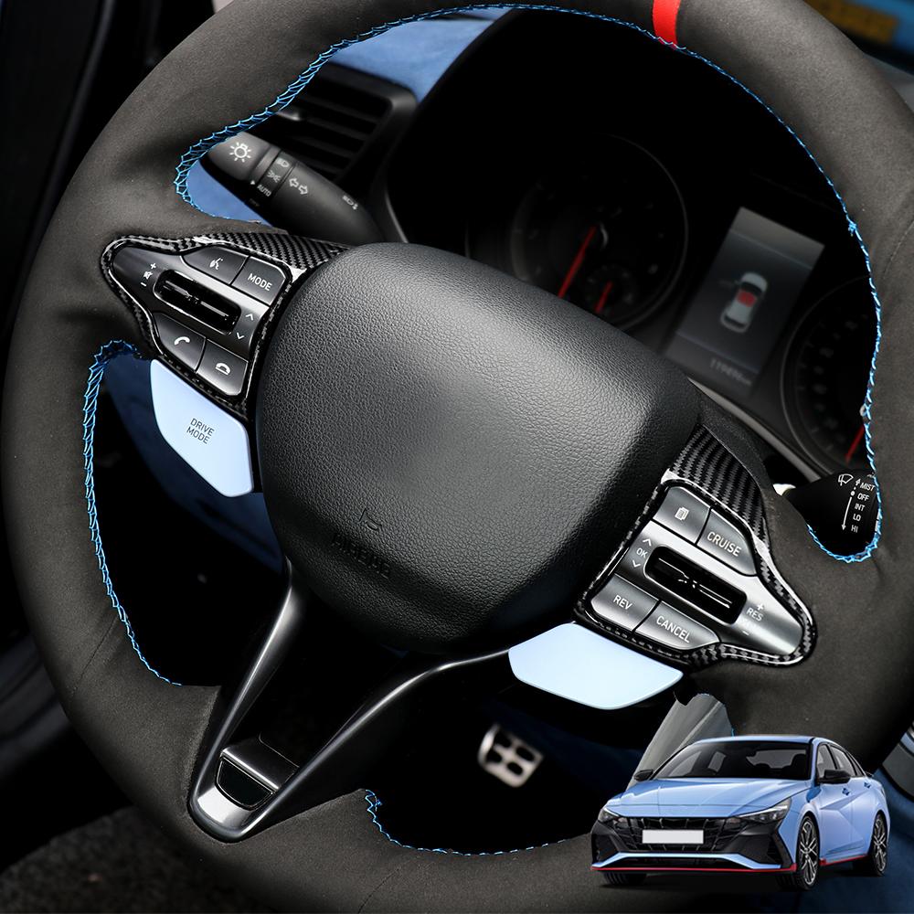 For Hyundai Veloster N 2019-2023 Kona N I30N Carbon Fiber Style Car Steering Wheel Frame Cover Trim Interior Accessories LHD/RHD