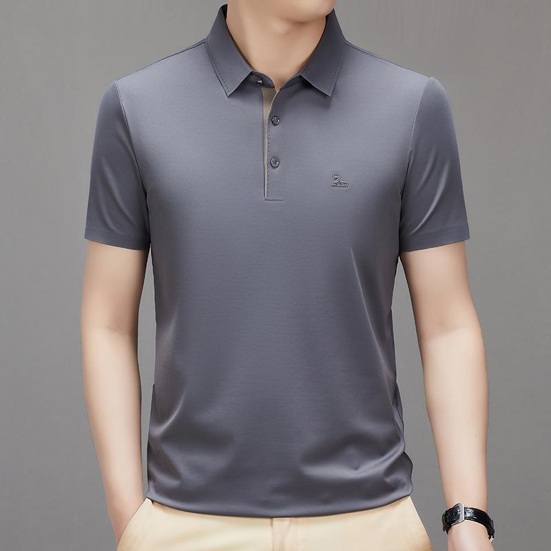 Men'S Lapel Short-Sleeved Seamless T-Shirt With Clothes Thin No-Iron Polo Shirt