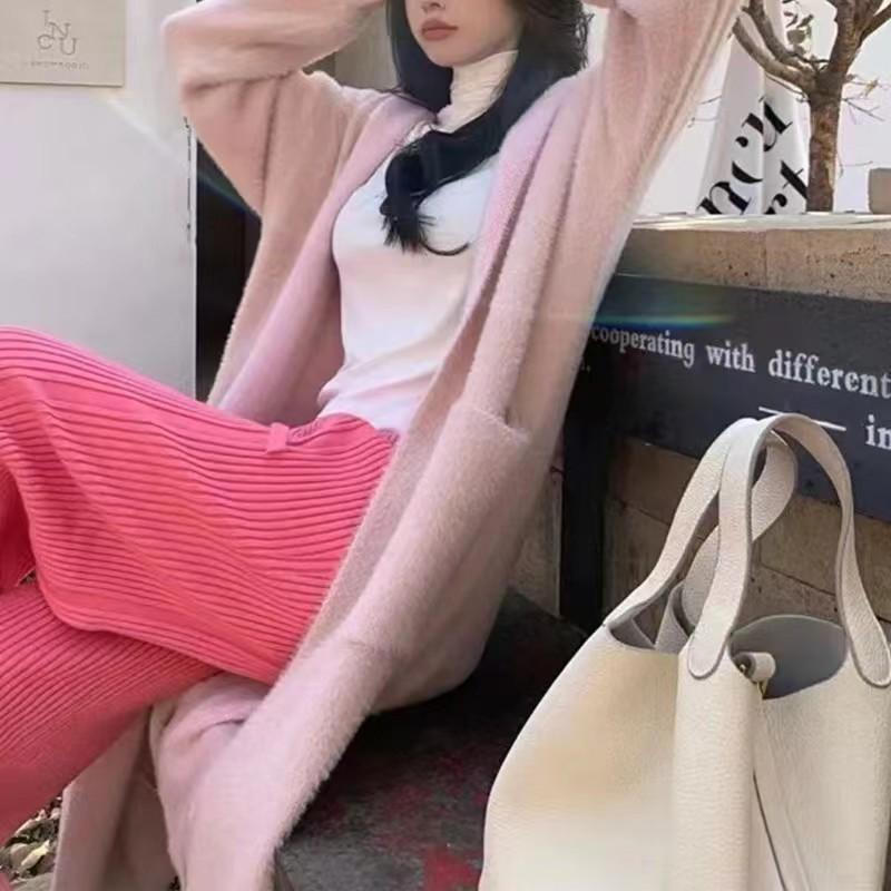 

Ленивый ветер норковый флисовый свитер куртка женская осень и зима новый средней длины с капюшоном вязаный кардиган пальто утолщенное one size fits all розовый