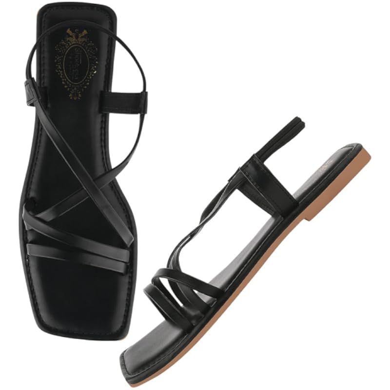 Shoetopia Casual Black Flat Sandals For Women /Eu41