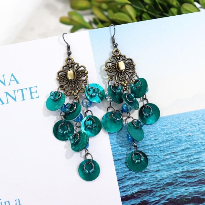 Bohemian Vintage Gorgeous Shell Earrings Long Tassel Versatile Vacation Femininity Court Earrings Ear Accessories