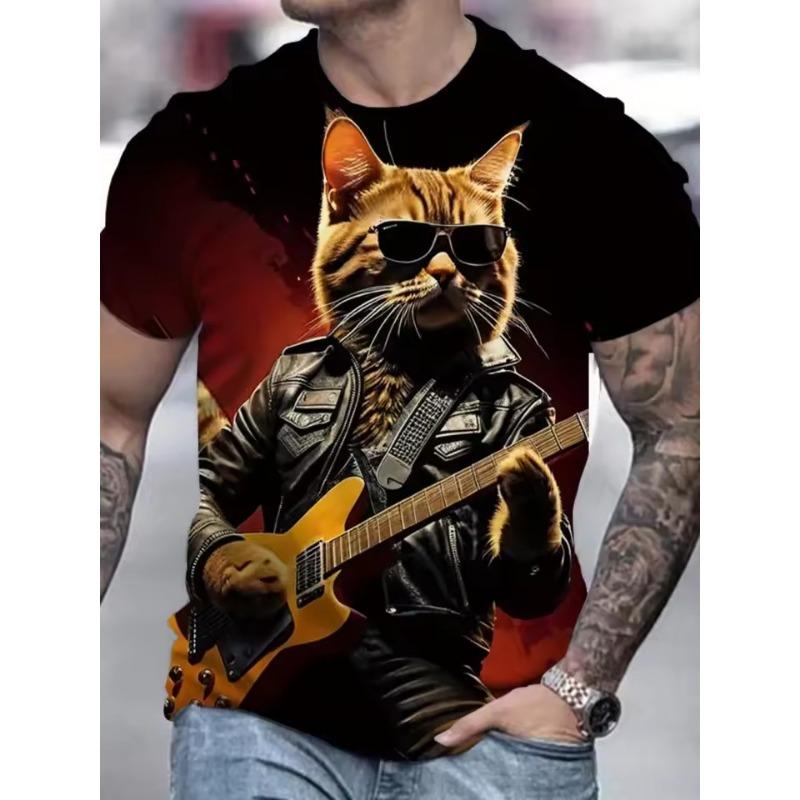 Men's Casual 3D Cute Cat Print T-Shirt O Neck Short Sleeve Pullover Streetwear Sportshirt Outdoor Tops Tee Oversized Clothing