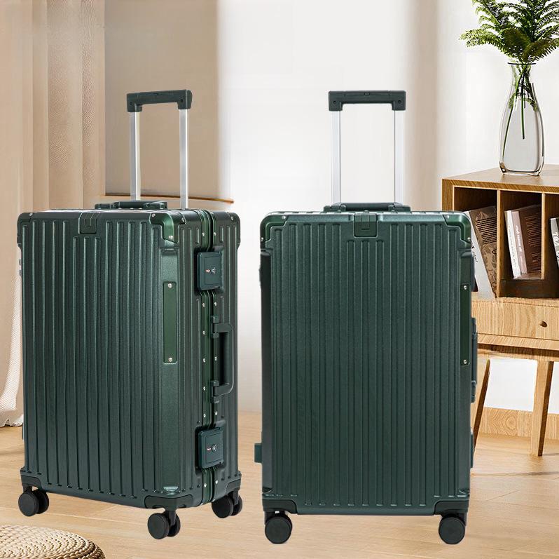 24" Aluminum Frame Luggage: Silent Zipper Trolley with Combination Lock, Universal Wheels, Wear-Resistant