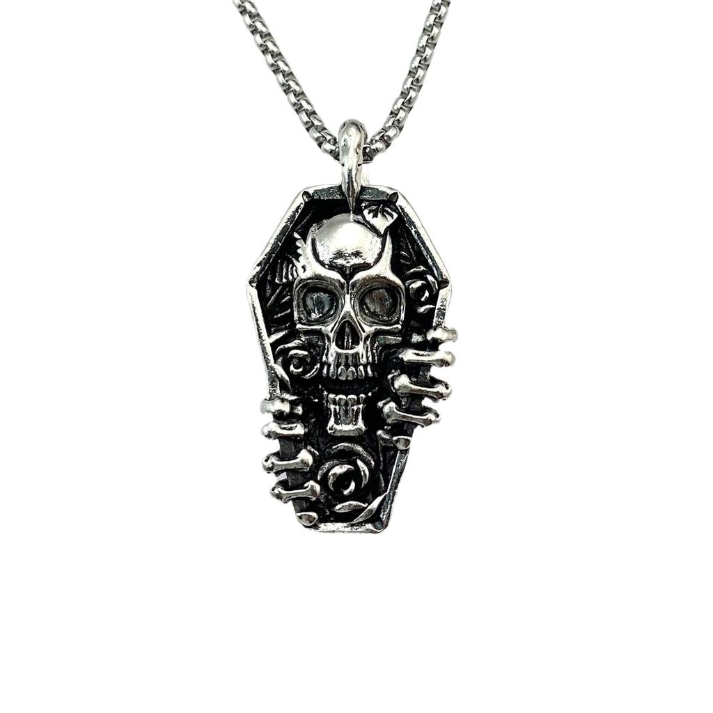 Skull Coffin Pendant Simple Titanium Steel Necklace Fashion Wear Single Item Jewelry Sweater Chain Accessories