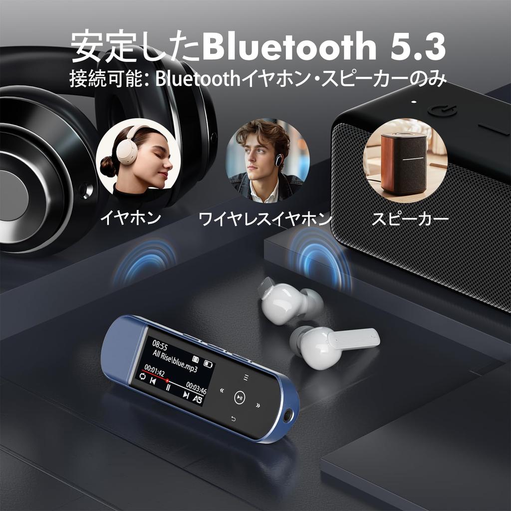 RUIZU 64GB USB MP3 Player with Bluetooth Clip Jam Portable Music FM Playback Digital Audio Shuffle Mobile Phone File Ideal for Language and Includes