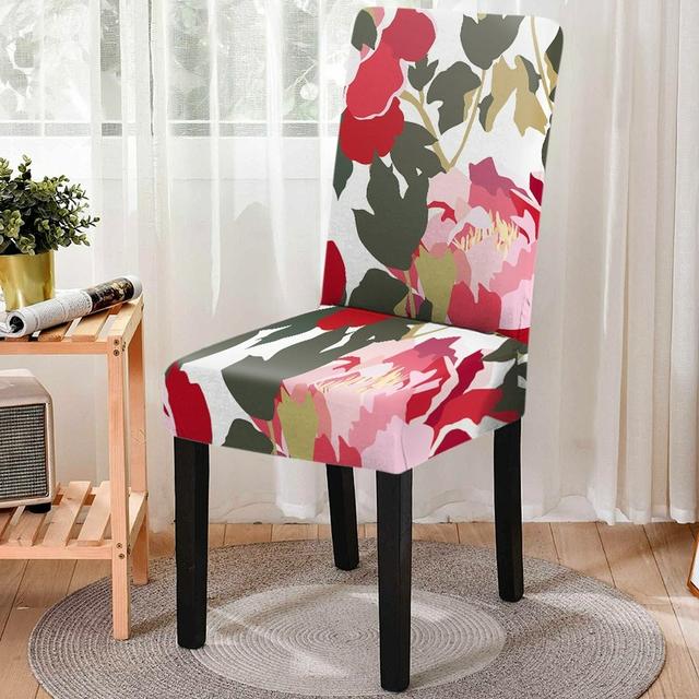 Red Series Flower Pattern Elastic All -Inclusive Dining Chair Cover Dust -Proof Washable Gaming Chair Protector Room Decor