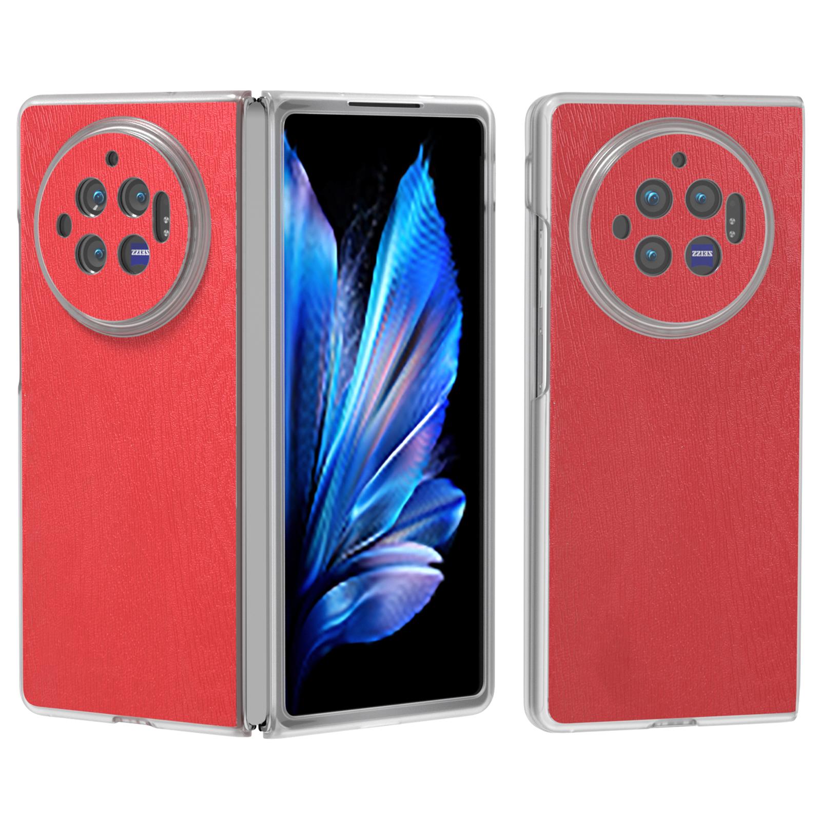 

For vivo X Fold3 Case Wood Texture Leather+PC Matte Clear Edge Anti-slip Phone Cover Red