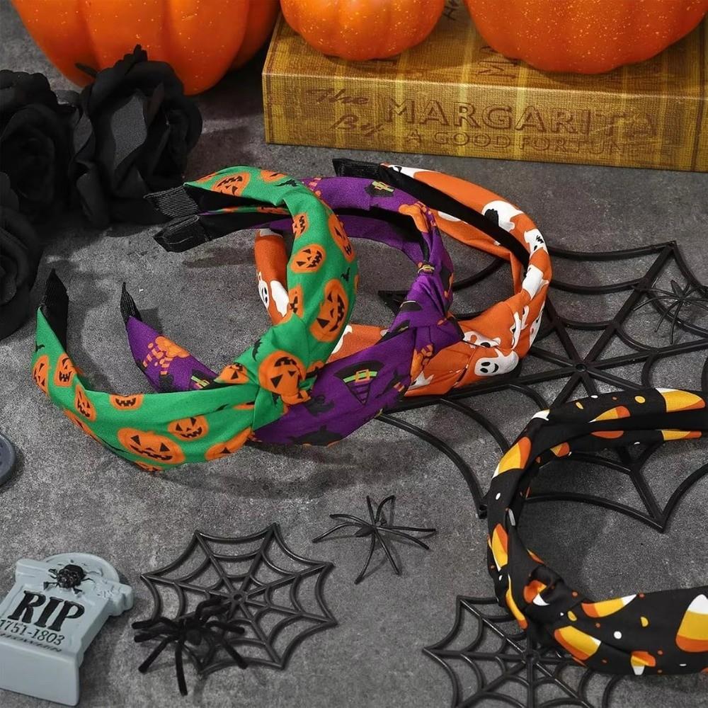 Horrible Top Knot Headband Festival Wear Ghost Print Hairband Pumpkin Head Headband  Trick or Treat
