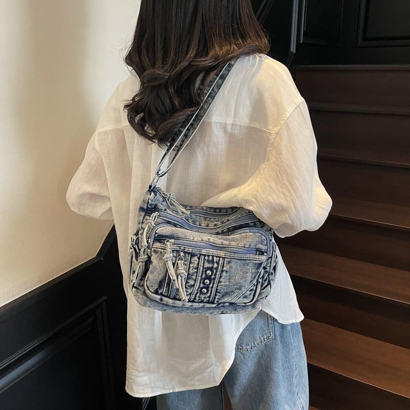 Retro Denim Bag Women's 2025 New Fashion Commuter Tote Bag Casual Simple Large Capacity Shoulder Crossbody