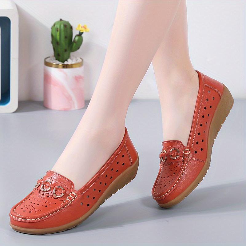 Women's Hollow Out Design Flat Shoes, Casual & Breathable Slip On Shoes, Women's Comfortable Shoes