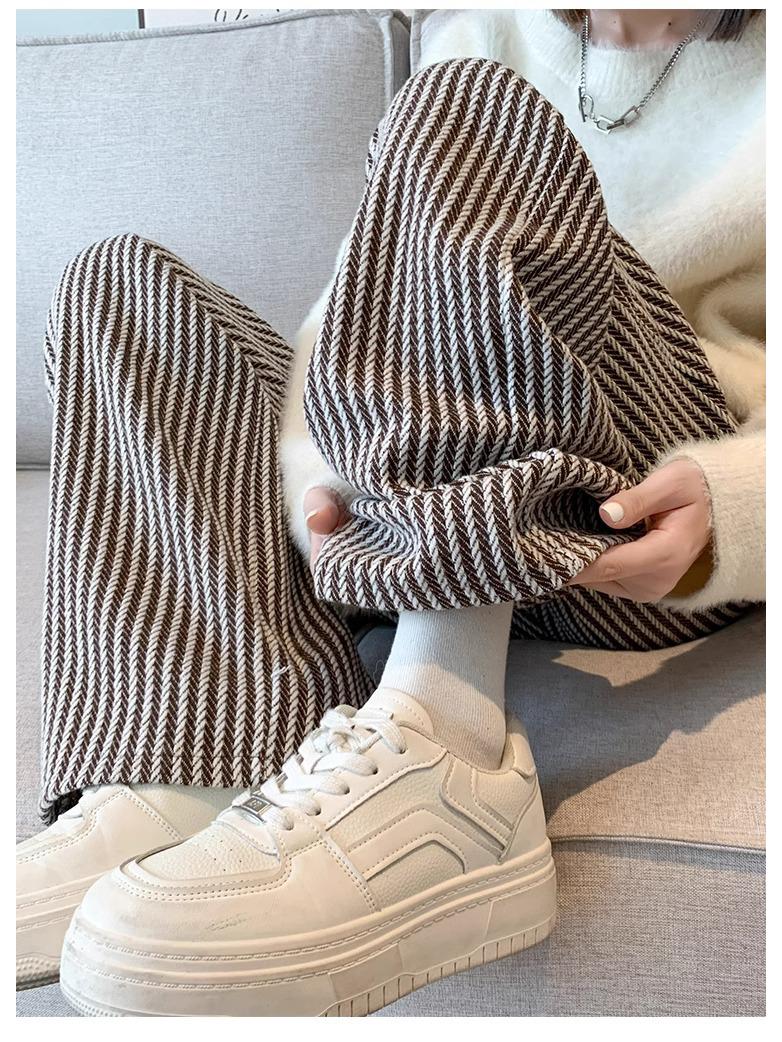 

Американские ретро шерстяные брюки в тонкую полоску, петит, широкие штанины - Повседневная уличная одежда прямого кроя 145 см 2XL (131-150jin)