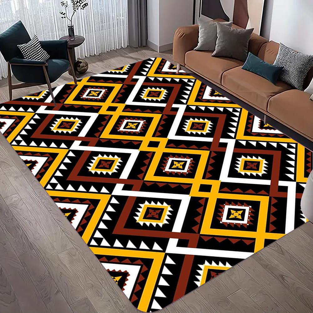 Boho Geometric Area Rug Geometric Stripes Ethnic Home Decor Carpet Soft Non-Slip Floor Mat for Living Room Bedroom