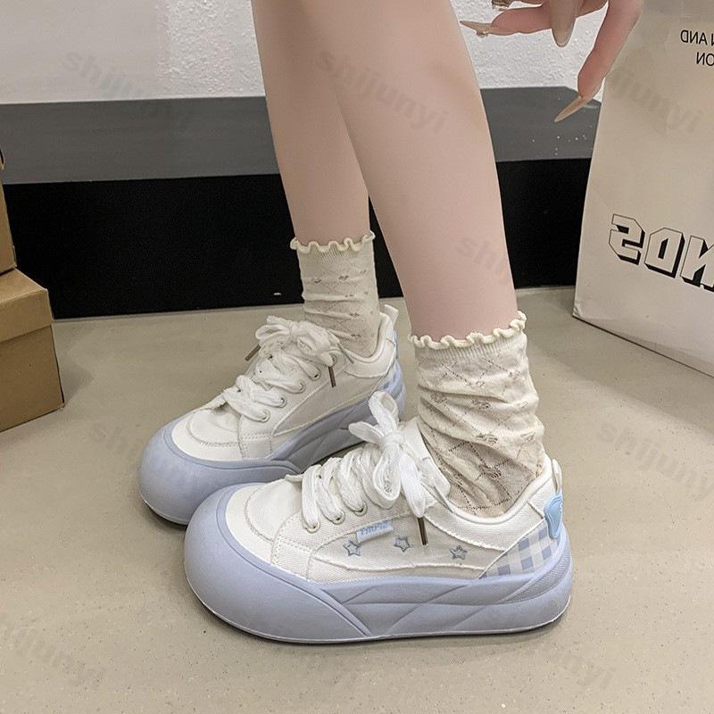 Fashion Women Vulcanized Shoes 2025 Autumn New Fashion Lace Up Platform Casual Shoes Comfortable Height Increase Outdoor Non Slip Flats