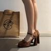 Sheepskin Version~ French Retro Bow Light Mouth High Heel Mary Jane Shoes Women's Versatile One-word Buckle Belt Thick Heel Single Shoes