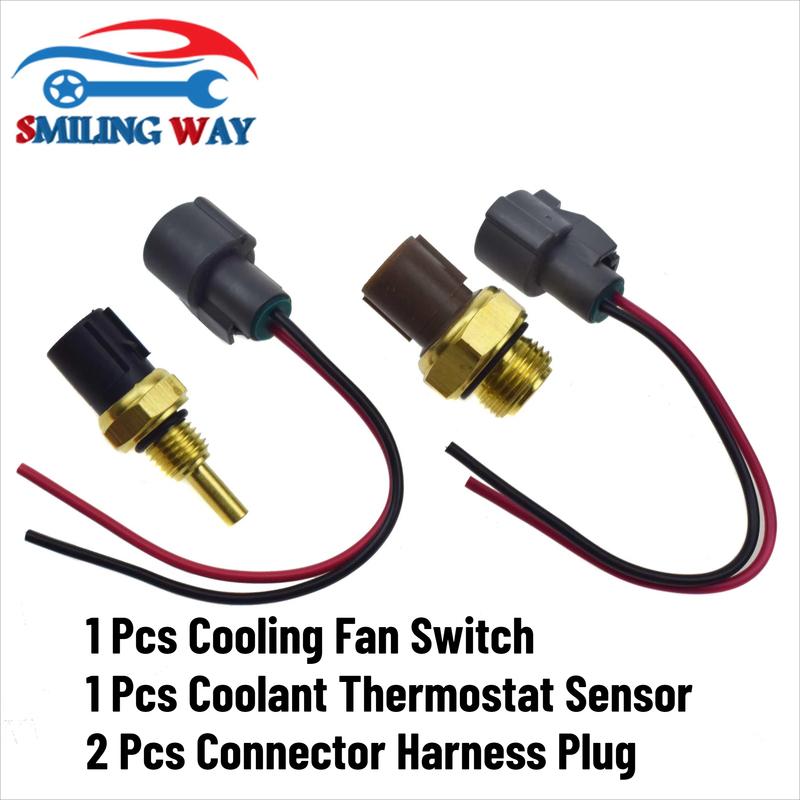 4Pcs Cooling Fan Switch & Coolant Thermostat Sensor & Connector Harness For Acura Honda Accord Civic CR-V ight Odyssey Pilot