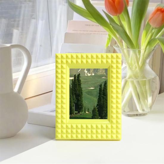 3 Inch Photo Frame Free-standing Anti-crack Solid Color Anti-skid Embossed Desktop Decor
