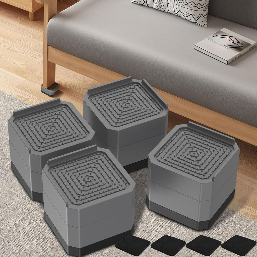 4Pack Bed Risers 3 Inch Stackable Furniture Risers Adjustable Anti-Slip Chair Raisers Heavy Duty Bed Lifter Desk Raising Blocks Table Leg Extenders