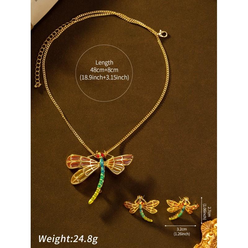 Vintage Enamel Dragonfly Necklace With Versatile Temperament Personalized Pendant High-end Insect Inspired Women