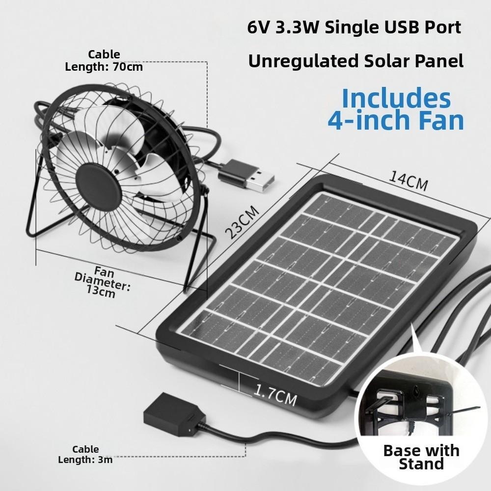Battery Operated Solar Fan Low Noise Cooling Fan Easy Installation Exhaust Fan Office 6v3.3w 4in