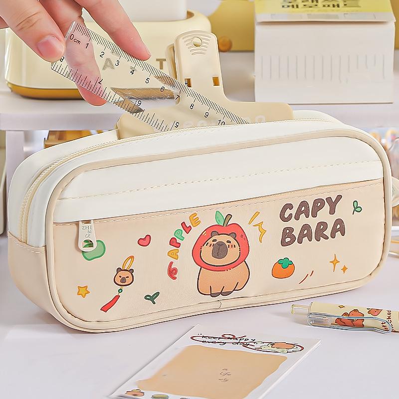 Cute Capybara Pen Bag Large Capacity Cartoon Prints Pencil Case Dust-Proof Stationery Storage Bag Students