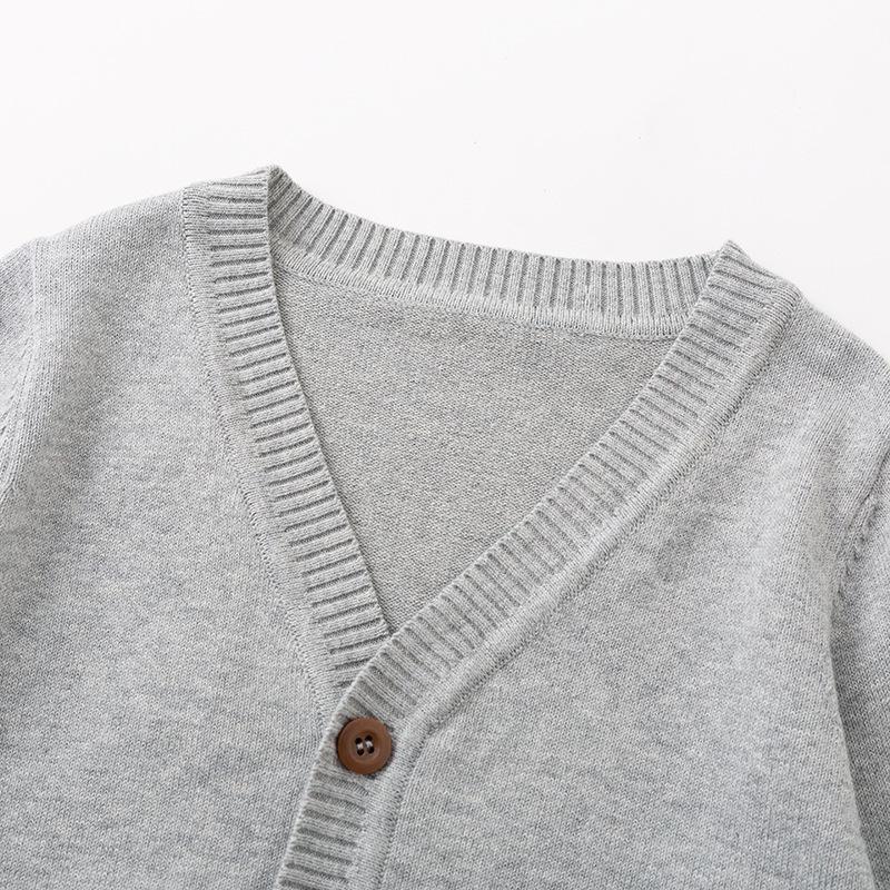 Spring & Autumn Kids' V-neck Knit Cardigan - Boys & Girls School Style Cotton Outerwear