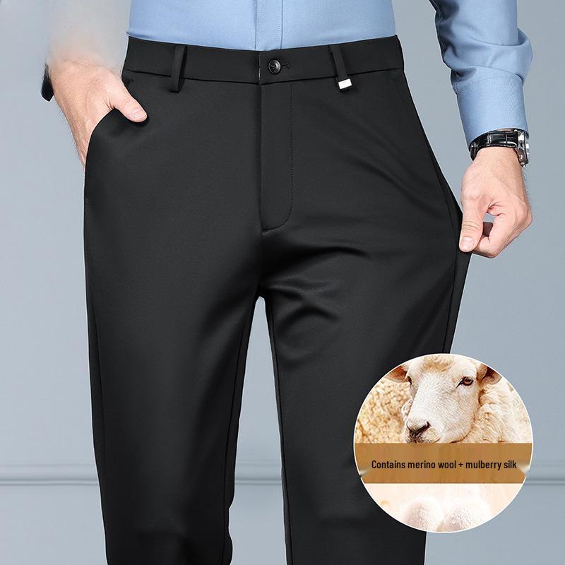 Tide Men's Lamb Wool Casual Straight-Leg Pants for Autumn/Winter - Business Casual Style