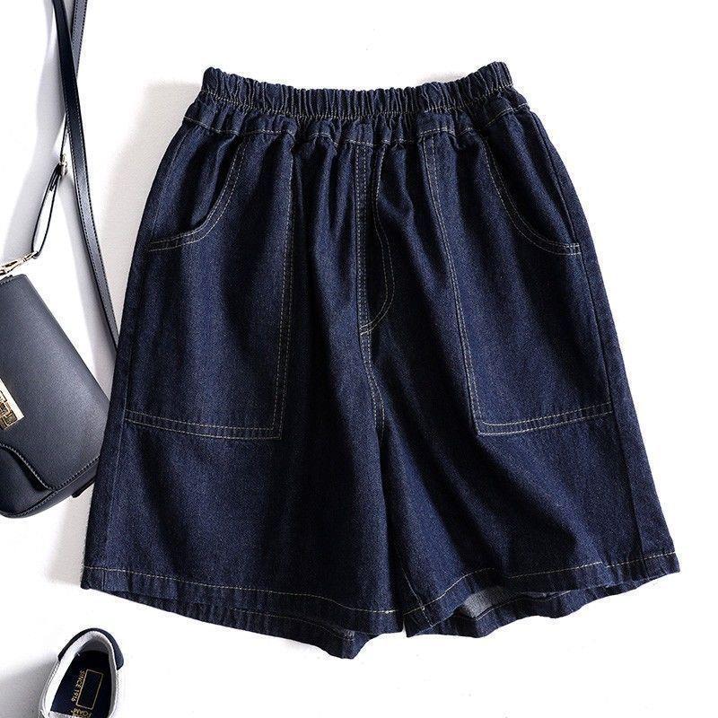 

Artistic Women s Blue-Gray Washed Denim Shorts, Elastic Waist, High-Waist, Wide Straight Leg, Spring Collection. 2XL, suggested for 135-150 jin