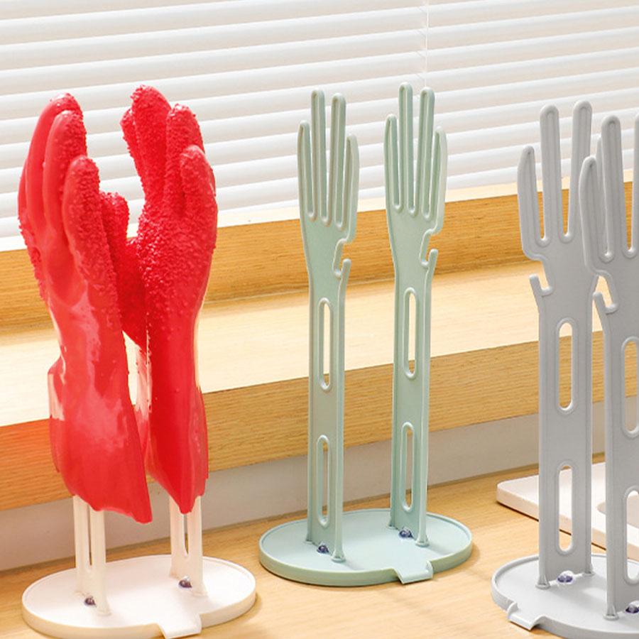 Glove Drying Rack, Drain Rack, Hand Shaped with Hook Storage Rack, with Drain Suction Cup Storage Rack
