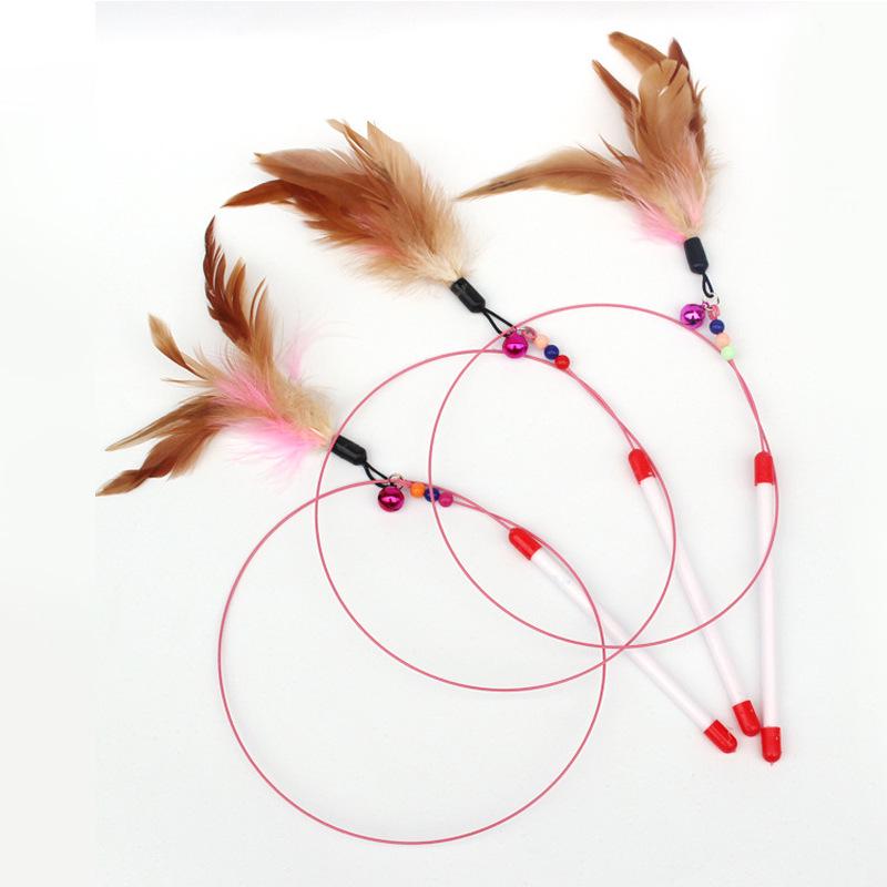 Long Rod Steel Wire Feather & Bell Cat Teaser - Durable Bite-Resistant Interactive Toy